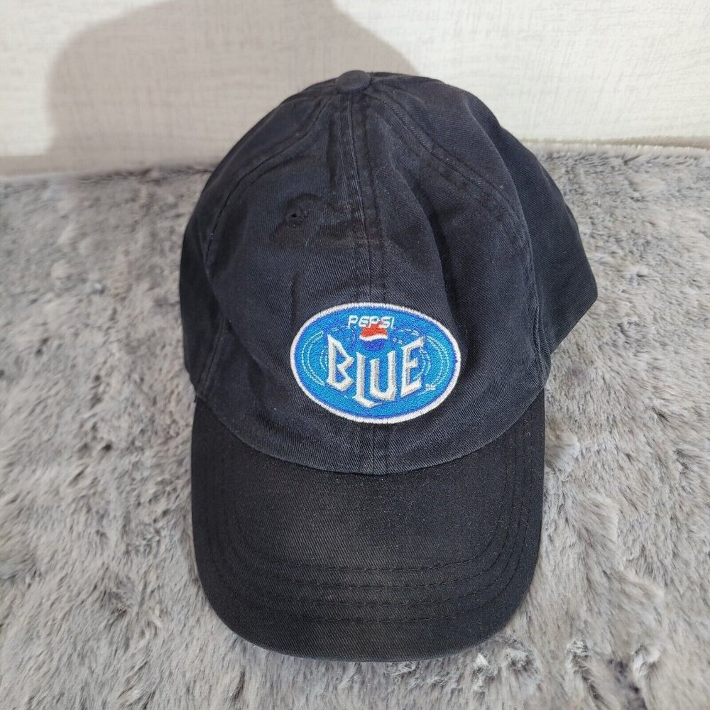 Pepsi Blue Promo Hat Black Strapback Adjustable Embroidered Cap Y2K Soda